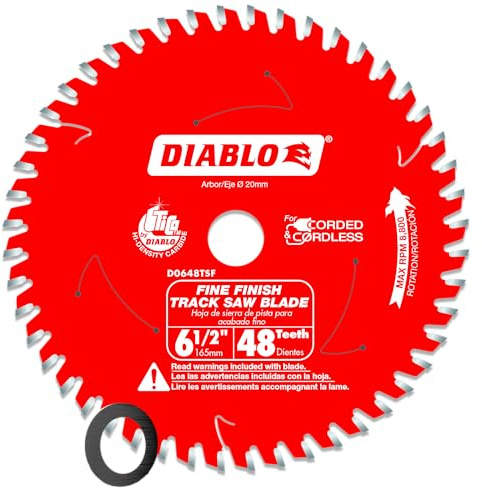 Diablo Track Circular Saw Blade for Fine Finish and Plywood - Ideal for Finish Carpenters, Installers and Remodelers - 6-1/2 Diameter, 48-Teeth, 8,800 Max RPM - D0648TSF