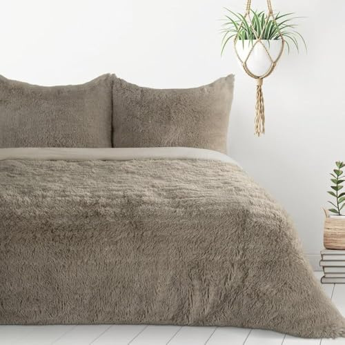 Design91 Flauschige Bettwäsche Felloptik Kunstfell Kuschelige Bettwäschegarnitur Fell (Beige, 220 x 200 cm)
