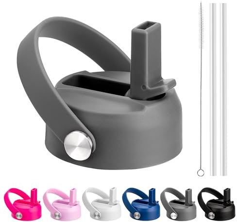 Straw Lid for Hydro Flask Wide Mouth, Replacement Lids with Straw for Hydro Flask 12 16 18 20 32 40 64oz Wide Mouth Sports Water Bottles, Replacement Cap with Flexible Handle(Gray)