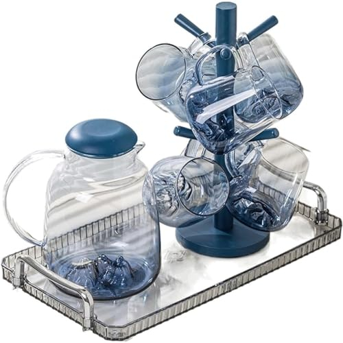 ZQNDFAC Water Jug 1800ML Water Pitcher, Gradient Glass Pitcher Set with 300ML Cup, Iced Tea Pitcher Convenient Pouring Method Glass Carafe Iced Tea Pitcher