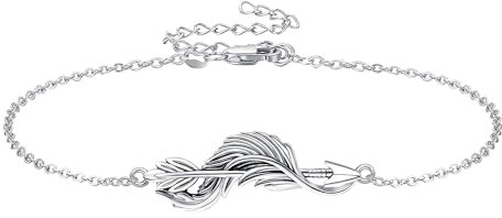 ONEFINITY Federarmband 925 Sterling Silber Feder Pfeil Link Verstellbares Armband Schmuck Geschenk für Frauen Mädchen