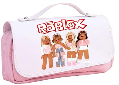 MAJEQZGY Roblox Federmäppchen mit Reißverschluss Smoothy Großes Fassungsvermögen Großes Federmäppchen mit Griff Langlebiges Federmäppchen für Teenager Kosmetiktasche (Rosa Lächeln)