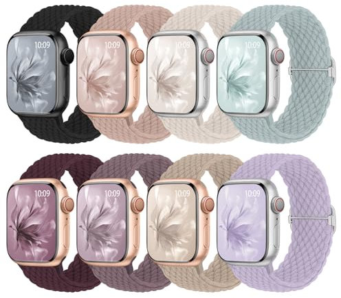 Lot de 8 bracelets tressés compatibles avec Apple Watch 38 mm, 40 mm, 41 mm, 42 mm, 44 mm, 45 mm - Bracelet élastique en nylon pour Apple Watch 9 SE 8 7 6 5 4 3 2 1, 42mm/44mm/45mm