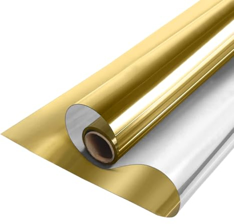 MOCNT Window Tint Film One Way Mirror Film Reflective Glass Tint Privacy Film Heat Insulation Sun Block Sticker Solar Protection Glass Film Gold Silver 50cmX400cm