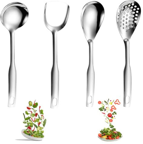 4 Pièces Grande Cuillère de Service Buffet en Acier Inoxydable, Cuillères de Service en Acier Inoxydable à Long Manche, Cuillère à Fentes Cuillère à Salade pour Cuisine, Restaurant, Buffet, Banquet