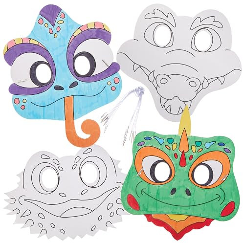 Baker Ross FN193 Reptilien-Masken zum Ausmalen - 8er-Pack, Faschingskostüme und Bastelarbeiten