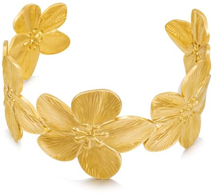 LILIE&WHITE Damen Armreif, Goldfarben, Mit Blumenmotiv, Eleganter Schmuck Für Frühling Und Sommer, Verstellbar
