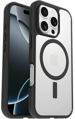 OtterBox React Series MagSafe Hülle für iPhone 16 Pro, stoßfest, sturzsicher, ultraschlank, schützende Hülle, Getestet nach Militärstandard, Transparent/Schwarz
