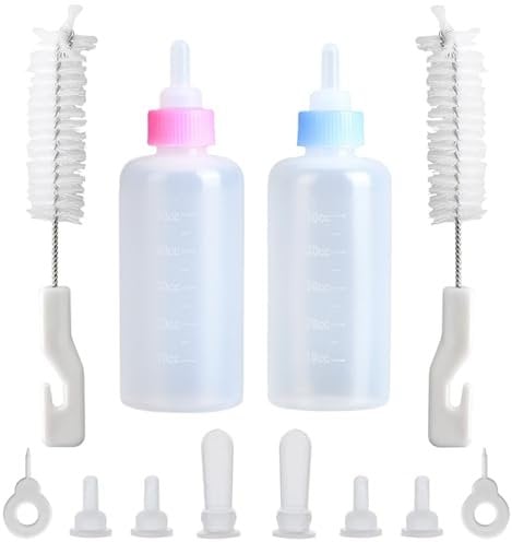 Aufzuchtflasche Katze, 60 ml katzenaufzuchtmilch Haustier Babyflasche Kit, Aufzuchtflasche Pet Milchflasche Haustier Babyflasche Kit mit Reinigungsbürste und Ersatznippeln für Kätzchen und Kleintiere
