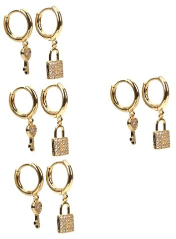 SHERCHPRY 4 Pares De Pendientes Con Candado Moderno Para Mujer Juego De Pendientes Con Llave Diseño Exagerado Accesorio De Joyería De Moda.