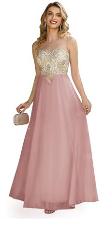 Misshow Robe Ceremonie Femme Longue Grande Taille Chic et Elegant sans Manches Mousseline Chiffon Rose 44