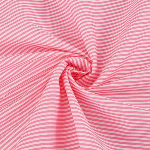 FINGERINSPIRE Tissu en Coton à Rayures 1m x 1.6m - Rose Perle et Blanc - des Pays Bas - pour Vêtements de Poupée et Artisanat au Mètre