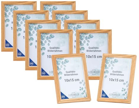 levandeo 10 Stück Bilderrahmen Echtholz Made in EU 10x15 Natur mit Glasscheibe Portrait Fotorahmen Set Holz Kiefernholz Picture Frame