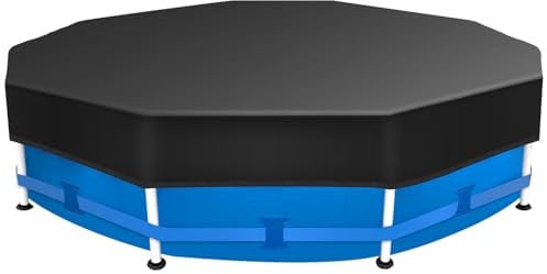 Sekey Poolabdeckung Rund 244 cm – Passend für Runde Stahlrahmenbecken | Verstellbare Schnallen & Klettverschlüssen | Wind- & Staubdicht | Reißfestes Hochdichtes Abdeckplane | Schwarz