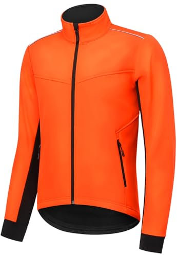 EFGETD Fahrradjacke Herren Winter Thermo Warm Wasserdicht Radjacke Outdoor Laufjacke Fleece Winterjacke Mountainbike Jacke Reflektierend Radlerjacke(Orange,XXL)