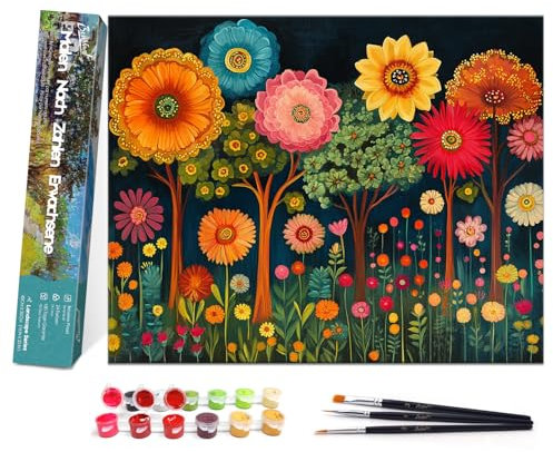 Bougimal Peinture par Numero Adulte Paysage, Sans Cadre inclure Pinceaux et Acryliques Peintures - 40x50 cm, Arbre fleuri 2