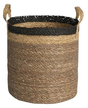 SMPLY. Cesta Mimbre Ideal para Decoracíon con Asas - Interior o Exterior - Color Natural para Plantas o Almacenaje para tu hogar - KHULNA (KHULNA, 24 x 24 cm)