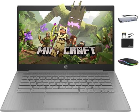 HP Chromebook 14 HD Premium Laptop Computer for Student Business, Quad-Core Celeron N4120 Processor, 4GB RAM, 564GB Storage (64GB eMMC + 500GB Ext), Webcam, Long Battery, Chrome OS +MarxsolAccessory