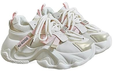 JXpxbao Chunky Turnschuhe für Damen, Damen Chunky Farbblock Netz Sneaker, Schnürung Weiche Sohle Plateau Freizeitschuhe modische Plateau-Lässige Schuhe, Bequeme Keilabsatz Sneaker
