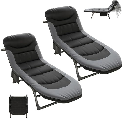 AlpineAura Cama de camping Catre de campo plegable con bolsillo lateral, tumbona de camping plegable ligera ajustable en 6 posiciones, cama de pesca de carpas cama de invitados plegable, para
