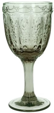 Green Wine Glass, Tall Pressed Chunky Glass with Vintage Floral Pattern Goblet, Rustic Glassware, Housewarming Gift