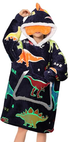 OLAOLA Dinosaurier Tragbare Decke Hoodie Im Dunkeln Leuchten, üBergroßEr Decken Hoodie Mit Taschen.Geburtstags Und Weihnachtsgeschenke FüR Kind