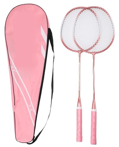Badminton Racket Set Professionelles Leicht -Eisen -Legierungs -Sport -Schläger mit vergrößerter Schlägerfläche Stoßdämpfung für Anfänger Kinder Erwachsene enthalten (Rosa)