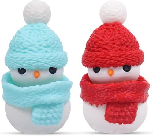 Anti Stress Spielzeuge, 2 Stück Anti Stress Weihnachts Schneemann mit Mütze und Halswärmer Squishy Ball, Anti Stress Squeeze Toys Weihnachts Spielzeuge Erwachsene