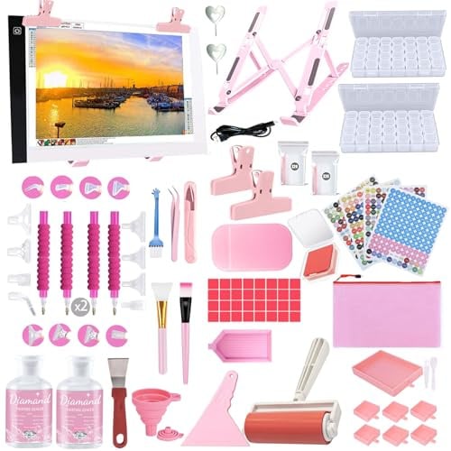 DNSGOOR 189Pcs all Inclusive Diamond Painting Accessori Strumenti di Pittura Diamante Kit Diamond Art Accessori Kit con A4 Diamond Painting Light Pad, Diamond Art Sealer Colla per DIY Craft