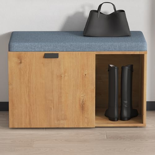 Mai & Mai Schuhschrank mit Sitzbank 80cm Schuhregal platzsparend | Schuhbank mit Sitzfläche, Sitzbank mit Stauraum, Soft-Close, verstellbare Böden, Kerneiche, BxTxH:80x37x50cm, Zitta-01