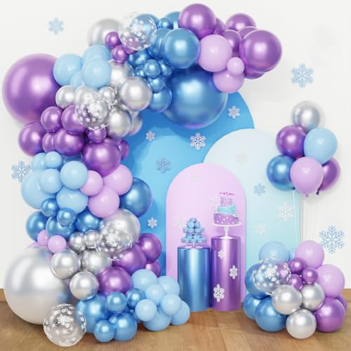 QIFU Luftballon Girland Blau Lila Weiß 108 Stück Luftballons Metallic Silber Helium Luftballons Mit Schneeflocken Frozen Für Geburtstagsdeko Mädchen Kindergeburtstag Babyparty Hochzeit Prinzessinnen