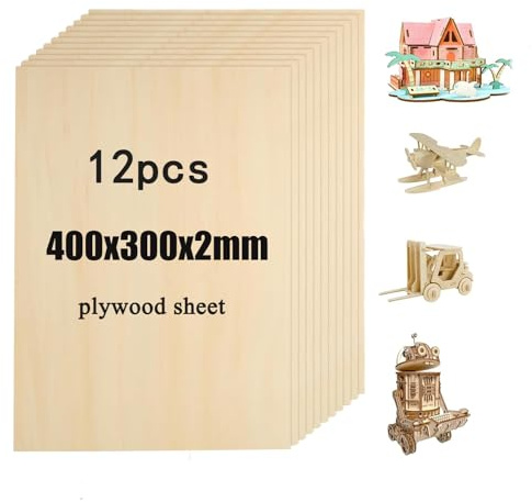 DAHI 12 Pezzi Compensato 2mm (A3) - 40 x 30 cm Legno Compensato - Pannello e Fogli di Legno Sottili - per Taglio Laser, Modellare, Pirografia