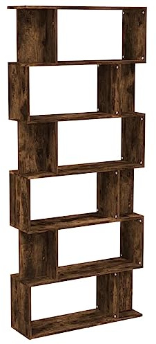 ZIRLANLV Book Cabinet with 6 Large compartments and 12 Small ones, Chipboard Book Stand Highboard Office Cabinet Bookshelves for Living Room, Home Office, Dinning Room (Smoked oak)