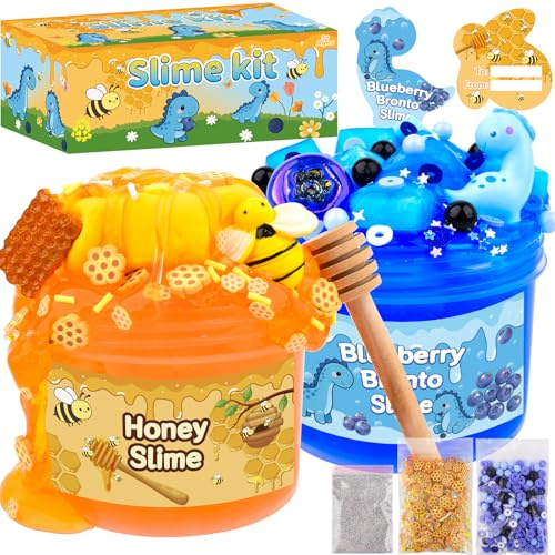 2 Pack Honey Slime Kit 14 oz, Bronto Clear Jelly Slimes for Kids | ASMR Slime, Gift Card Toys for Kids, Party Favors Goodie Bag, Easter Basket Stuffers, Birthday Gifts for Girls Boys Ages 4-12
