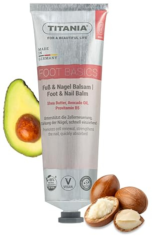 TITANIA Fuß- & Nagel Balsam mit Sheabutter, Avocadoöl & Biotin unterstützt Zellerneuerung & Nagelstärkung | Vegan, Naturkosmetik, Rezeptur ohne Mikroplastik, 100 ml 2er Pack