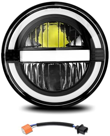 UPALDHOU 7 Tums Rund LED-strålkastare, Motorcykelstrålkastare med Vitt Halvljus DRL Bärnstensfärgad Blinkers IP67 Klassad