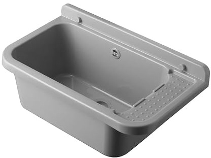 Ausgussbecken mit Überlauf und Ablaufgarnitur 59 x 34 x 21 cm – Waschtrog, Spülbecken, Waschbecken für Keller, Hauswirtschaftsraum, Garage, Garten und Gewerbe