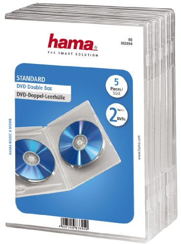 Hama DVD-Doppelhülle 5er-Pack (auch passend für CDs und Blu-rays) mit Folie zum Einstecken des Covers, transparent