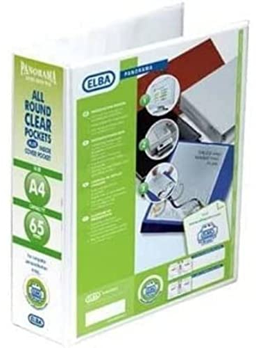 Elba A4 2 D-Ring Lever Arch File, 56mm capacity, 90mm spine, Presentation Folder with Customisable Cover, Portrait, White (Pack of 5)
