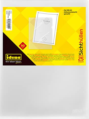 Idena 376038 - Sichthülle DIN A4, genarbt, dokumentenecht, Folienstärke 90µ, 25 Stück