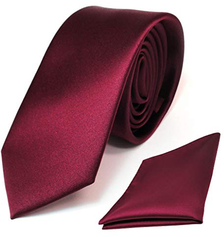 TigerTie - schmale Designer Krawatte Einstecktuch in rot bordeaux einfarbig uni