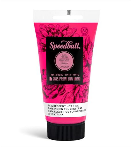 Speedball Inchiostro solubile in acqua, 75 ml, rosa acceso, per stampa a blocchi, linoleum, serigrafia, per artisti
