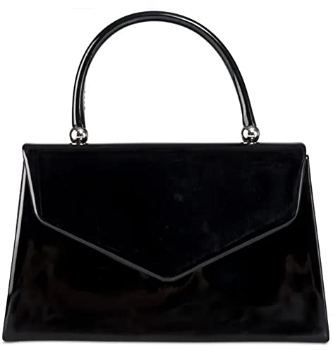fi9® BNWT Retro Tote Patent Leather Bridal Wedding Evening Handbag Party Purse Clutch Shoulder Hand Bag (Black)