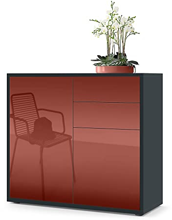 Vladon Sideboard Ben, Made in Germany, Kommode mit 2 Türen und 2 Schubladen, Schwarz matt/Bordeaux Hochglanz (79 x 74 x 36 cm)