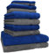 Betz Premium Frottier Handtuch-Set 10-teilig - 2X Duschtücher - 4X Handtücher - 2X Gästetücher - 2X Waschhandschuhe - Royal Blau & Anthrazit