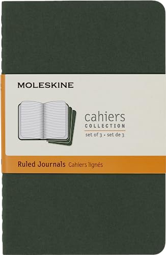 Moleskine Cahier Journal, Set mit 3 Notizbüchern mit Linierten Seiten, Kartonumschlag mit Sichtbarer Baumwollnaht, Farbe Schwarz, Pocket-Format 9 x 14 cm, 64 Seiten