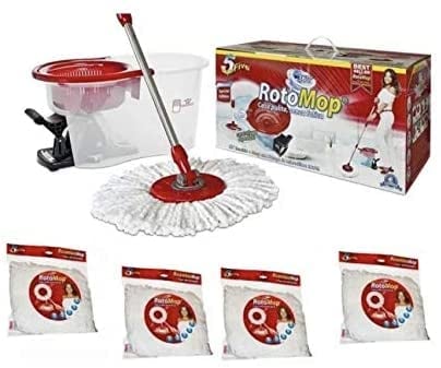 SUPERFIVE ROTOMOP con Pedale Rotante in Microfibra con Secchio ROTO MOP + 4 RICAMBI Inclusi