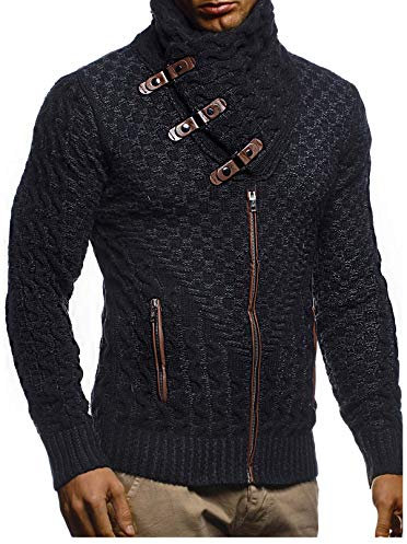Leif Nelson Herren Strickjacke (Schwarz, Größe L) mit Reißverschluss Regular Fit, Männer Cardigan Langarm Design, ideal für Casual und Business-Looks