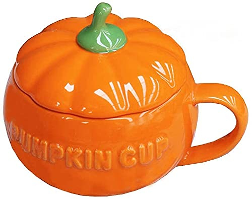 Eplze YBK Tech Tasse en Forme de Citrouille, Tasse à Café en Céramique, Tasse à thé avec Couvercle, 8.5oz (Tasse)