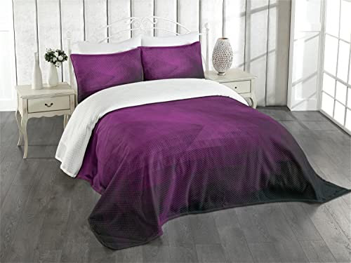 ABAKUHAUS Aubergine Tagesdecke Set, Squares Moderne Kunst, Set mit Kissenbezügen Waschbar, für Doppelbetten 264 x 220 cm, Lila